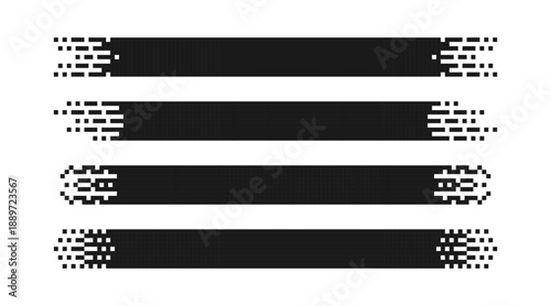 Pixel rectangle header. Pixel gradient title set. Horizontal stripe geometric mosaic banner. Abstract game digital pattern. Web simple title shape. Vector illustration isolated on white background.