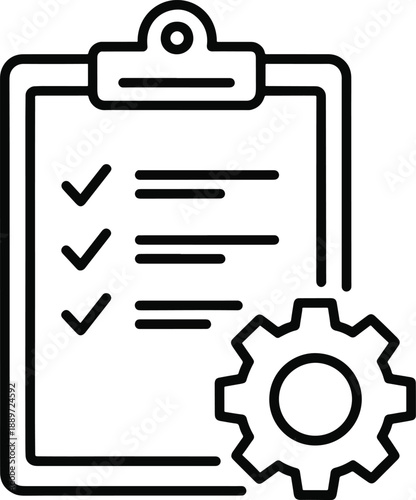 Clipboard with checklist and gear icon for task management and settings