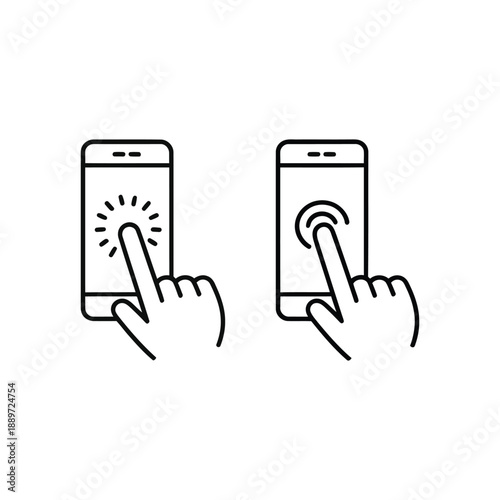 Finger touching smartphone screen with light and signal icons
