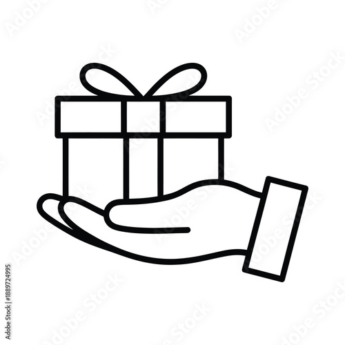 Hand holding a gift box with a bow on top