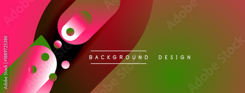 Abstract colorful design features flowing shapes, gradients. Pink, red, green hues create dynamic visual effect. Modern background element.