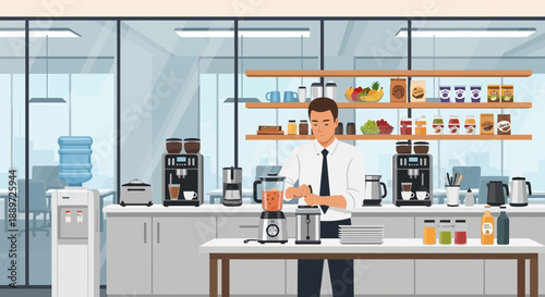 Man preparing a smoothie in a modern kitchen