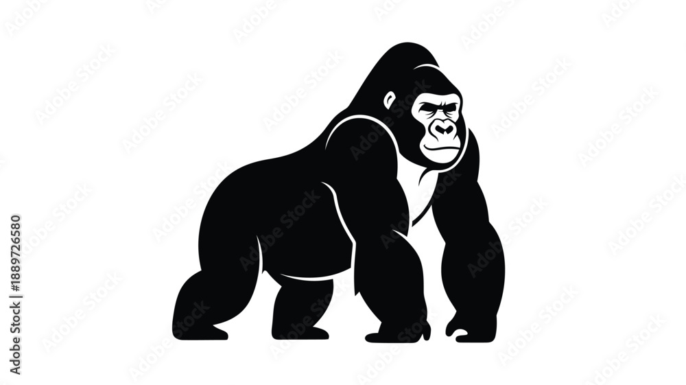 Obraz premium a striking black gorilla silhouette standing powerfully against a white background