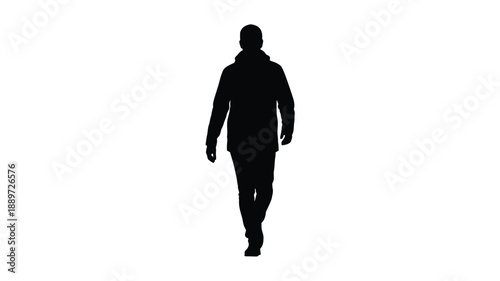 a man walking forward viewed from behind against a white background silhouette