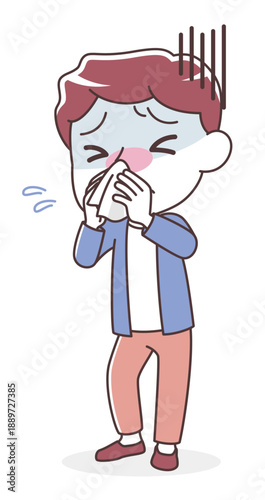 ティッシュで鼻をかむ男性（風邪・鼻水・花粉症）