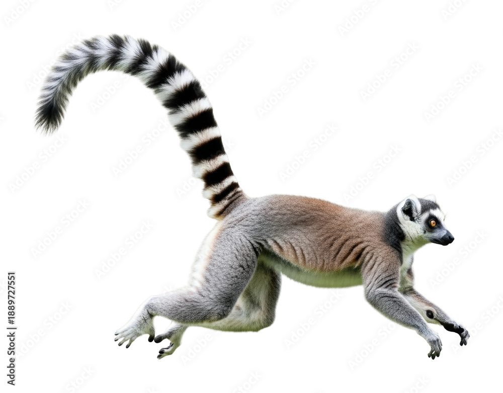 Fototapeta premium Lemur jumping through the forest wildlife action isolated on transparent background
