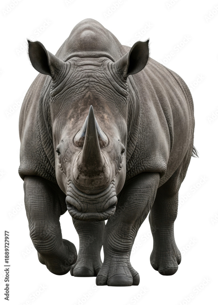 Fototapeta premium Charging rhino in action african savanna wildlife isolated on transparent background