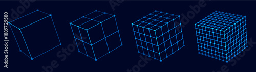 Wireframe Cubes Grid. Connection Structure. Futuristic Digital Technology HUD Hologram Objects. Vector Illustration. 