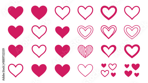 Collection of stylized hearts in various designs