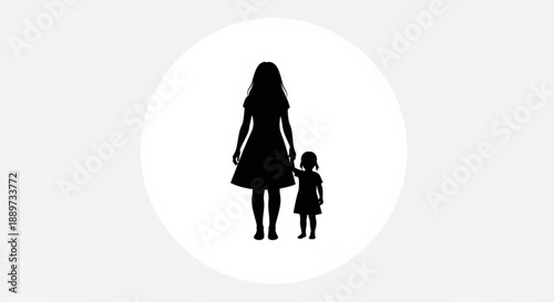 Mother Holding Hand of Child Silhouette Isolated on White Background