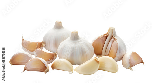 Garlic Bulbs and Cloves on White Background