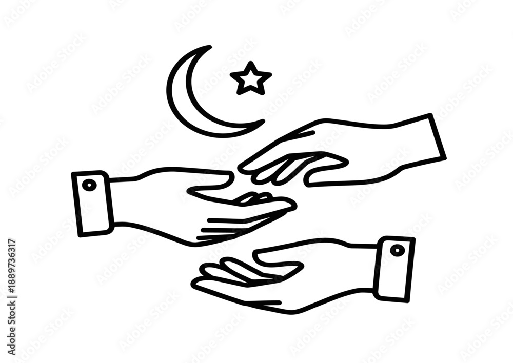 Obraz premium Hands united under celestial symbols