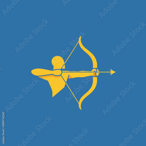 Yellow Silhouette Archer with Bow and Arrow.