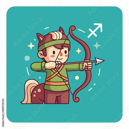 Cartoon Sagittarius Archer with Bow and Arrow.