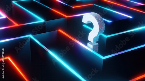 Neon maze with question mark symbolizing uncertainty decision-making