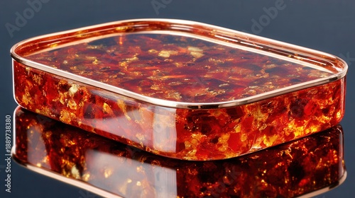 Rectangular resin tray shining with golden inclusions
