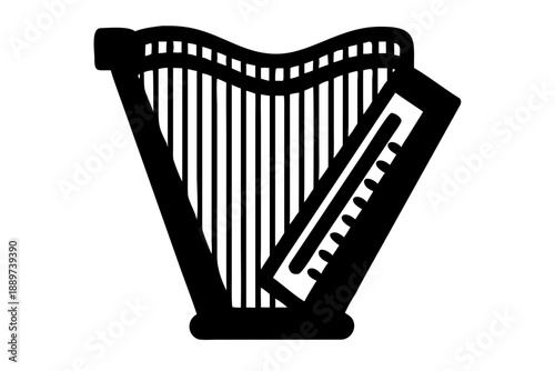 electric harp silhouette illustration for musical instrument and modern design