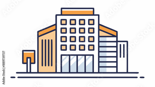 Modern office building isolated on white background, Vector