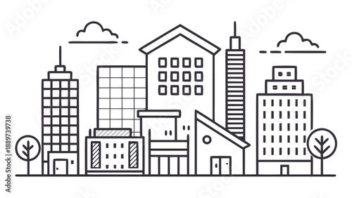 Skyline of modern city isolated on white background, Vector