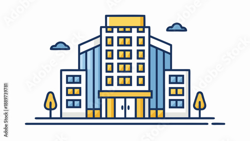 Modern office building with entrance isolated on white background, Vector