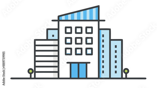 Modern office building isolated on white background, Vector