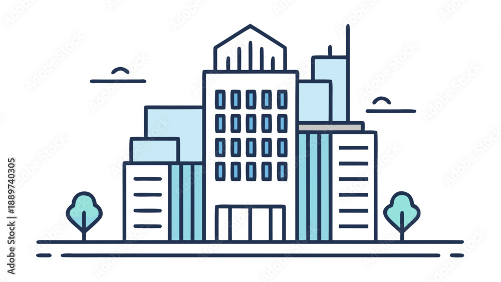 Obraz premium Modern cityscape with skyscrapers isolated on white background, Vector