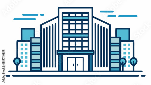 Modern office building in urban setting isolated on white background, Vector