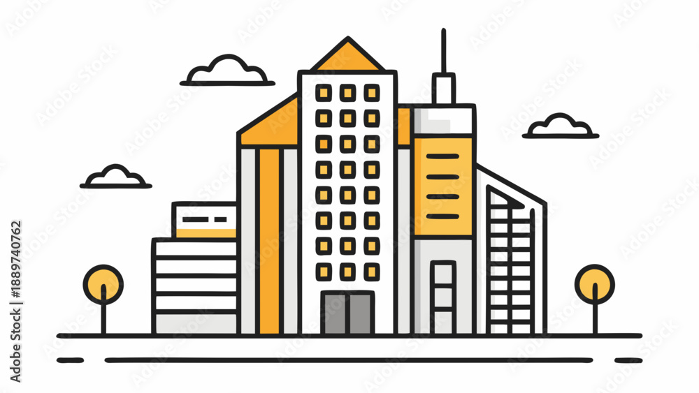 Obraz premium Modern cityscape with skyscrapers isolated on white background, Vector