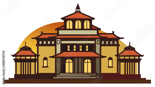 Illustrated traditional temple isolated on white background, Vector