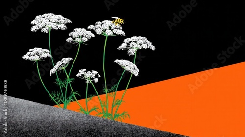 Wildflowers contrasting bold geometric background