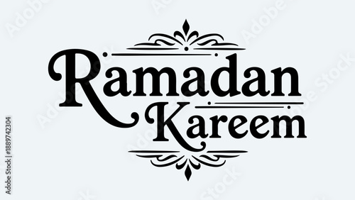 Ramadan Kareem decorative calligraphy text with ornate flourishes.