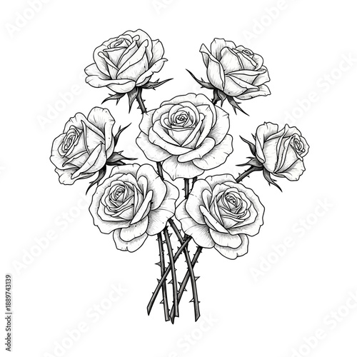 A bouquet of roses in black and white