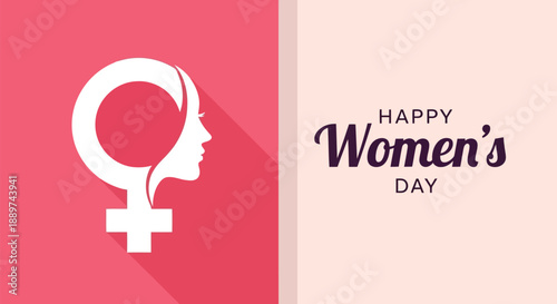 Happy Women's Day vector illustration with female symbol and modern flat design