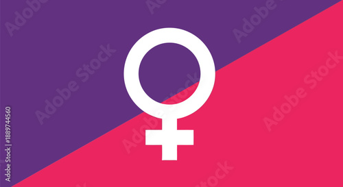 Female gender symbol vector on purple and pink diagonal background illustration