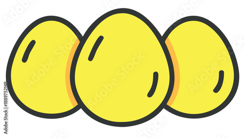 Three yellow lemons side by side on white background fresh fruit illustration
