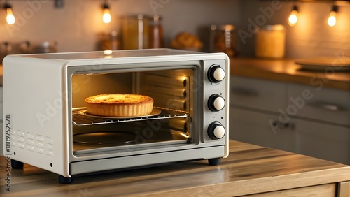 Compact Toaster Oven Baking A Small Pastry In A Cozy Scene Capturing The Warm Light Aroma And Comforting Simplicity Of Homemade Treats And Everyday Kitchen Moments