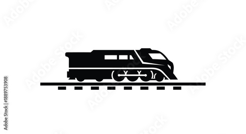 A black train moving on tracks a stark graphic silhouette