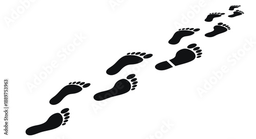 A trail of black footprints leading away minimalist silhouette