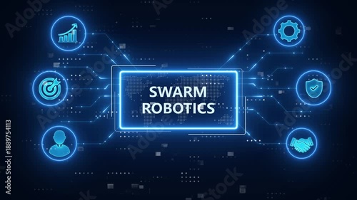 Swarm Robotics Technology icon Set Background – AI, Automation, Drones, Autonomous Agents, Decentralized Systems.