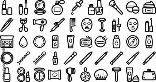 Beauty and Cosmetics Line Icon Set – Makeup Skincare Fashion