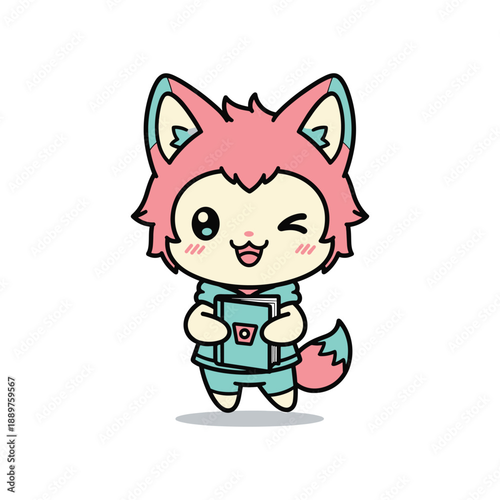 Obraz premium Cute Pink Fox Holding Camera
