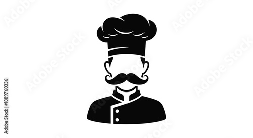 Chef portrait with mustache and hat a striking black silhouette