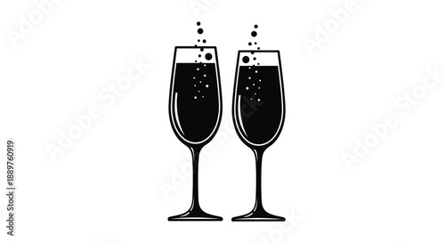 Two champagne flutes clinking together in a minimalist style silhouette