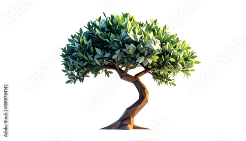 Stylized Low Poly Olive Tree Digital Design in PNG Format, Isolated on Transparent Background