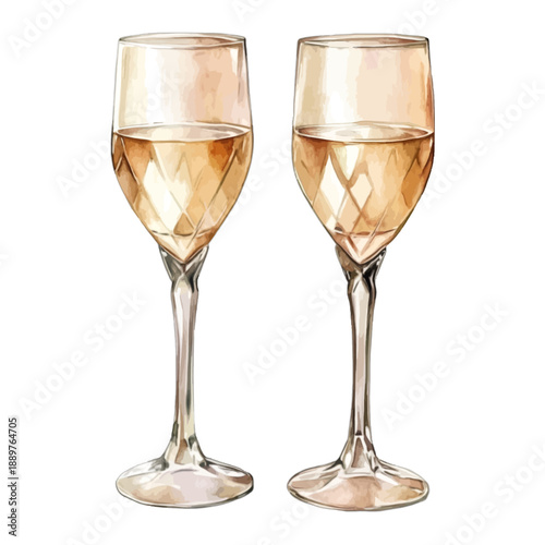 Watercolor rose gold wine glasses with diamond cut crystal pattern