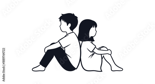 A cartoon illustration of a man and woman sitting back to back