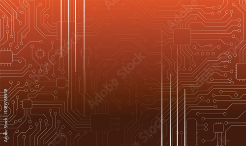 Industrial copper circuit board background with glowing digital connection lines