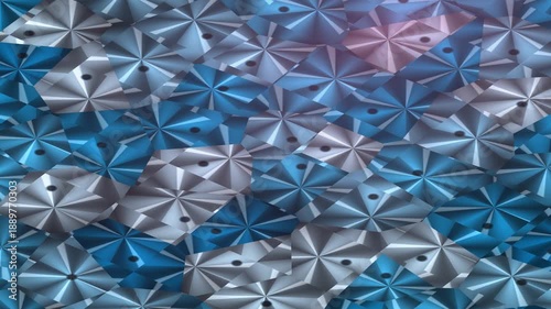 Rotating Abstract Shapes Creating Visual Pattern with Blue and Silver Tones