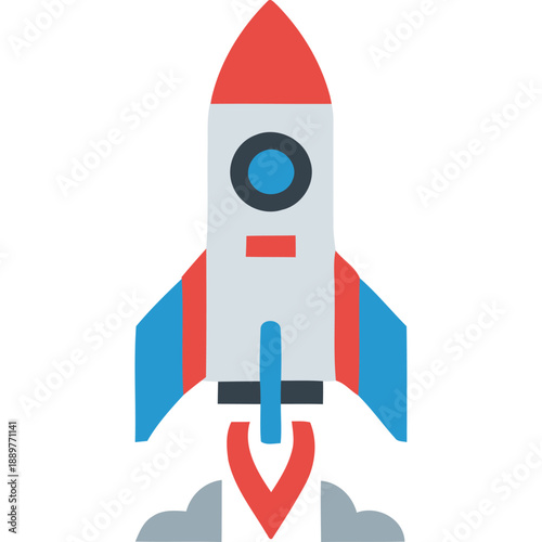 Rocket Launching into the Sky with Flames and Smoke Illustration