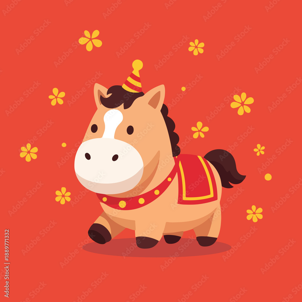 Obraz premium Cute Chinese New Year Horse Cartoon Illustration, Year of the Horse Flat Design 28